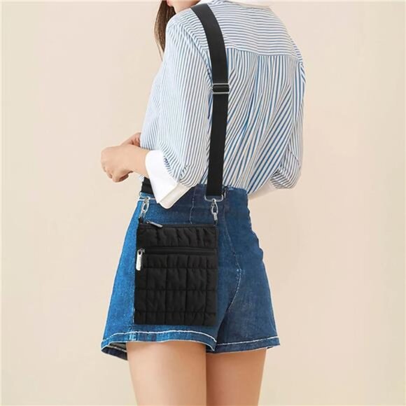 Black quilted crossbody bag lightweight puffer purse small shoulder bag for wome - Picture 2 of 8